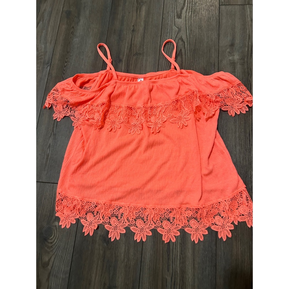 No Boundaries Coral Lace Off-Shoulder Blouse